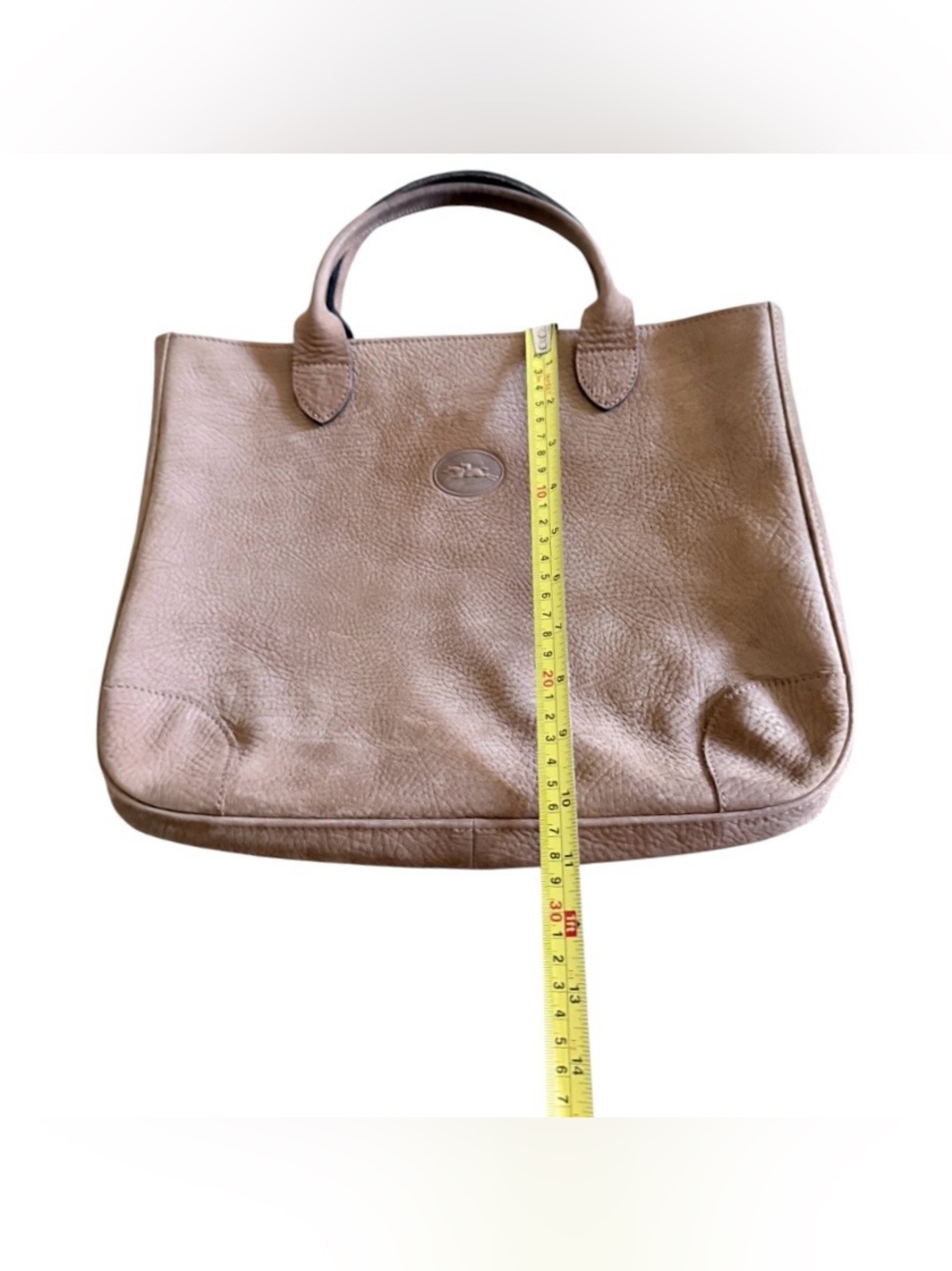 Vintage Longchamp dark tan suede large tote bag with dual rolled top handles - Picture 8 of 9